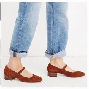 Madewell Delilah Mary Jane Suede Flats Size 6 Rust Brown Chunky Retro Shoe